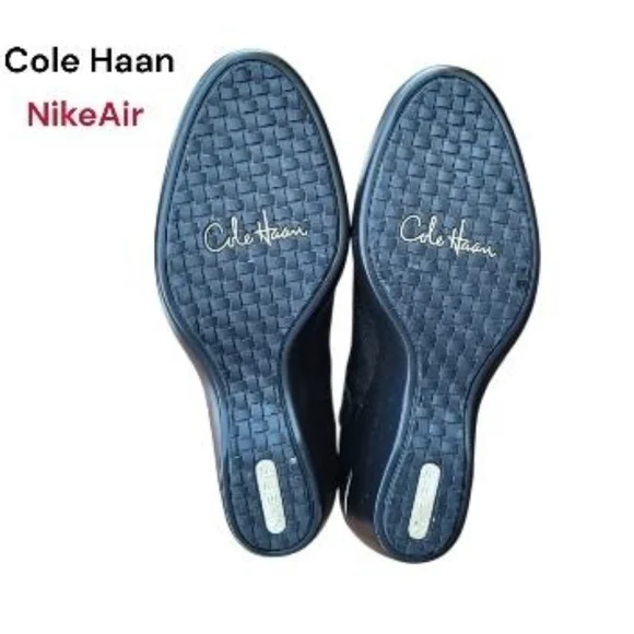 Cole Haan Nike Air Kiersten Black Leather Calf High Wedge Heel Boot Shoe Women 7 - Picture 10 of 12